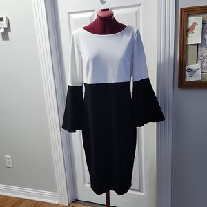 Sophistication Black & White Dress Bell Sleeves Medium / 12 Cocktail Glamorous